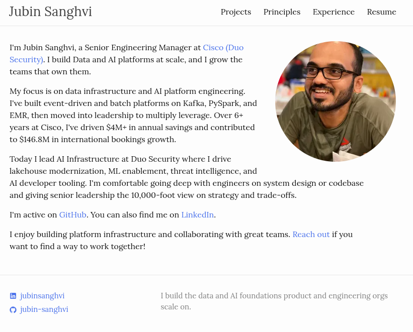 Screenshot of portfolio
